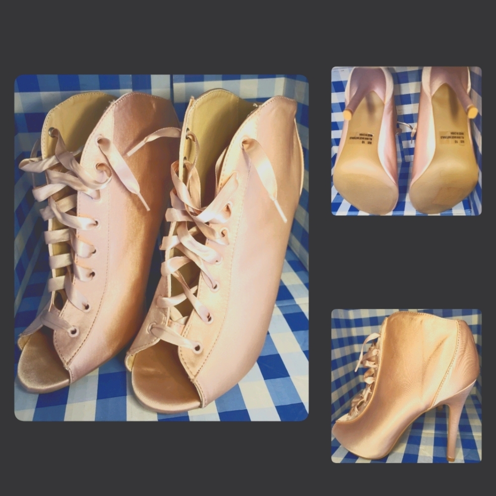 Qupid Satin Lace Bootie Pink 10